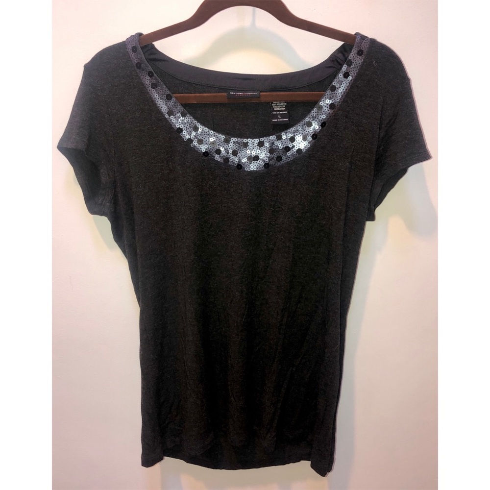 Sequin Scoop Neck Short Sleeve Shirt